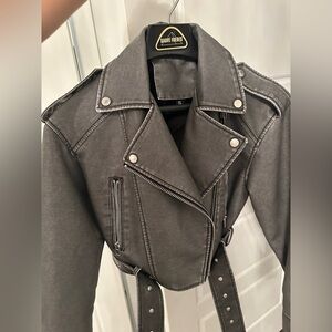 Gray PU leather Jacket